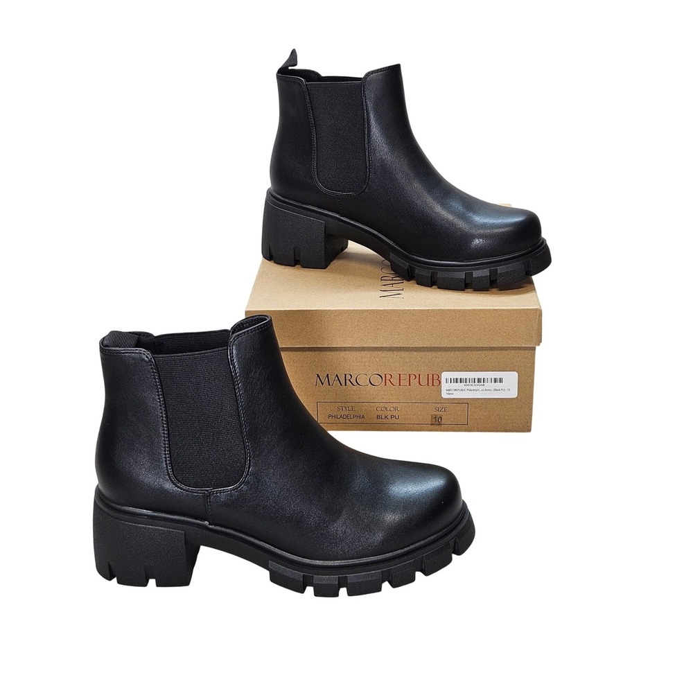 Marco Republic Philadelphia Black Lug Sole Platform Chelsea Boots‎ Womens 10 NEW